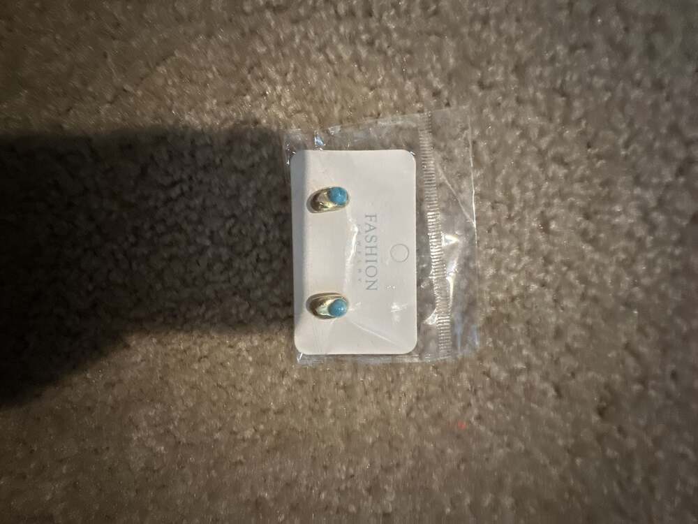 Fashion Jewelry Gold-Tone and Faux Turquoise Cabochon Stud Earrings